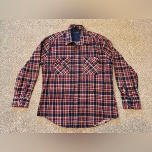 Vintage Oakbrook 1970s 1980s Red Blue Plaid Flannel Shirt Men’s L 16 1/2